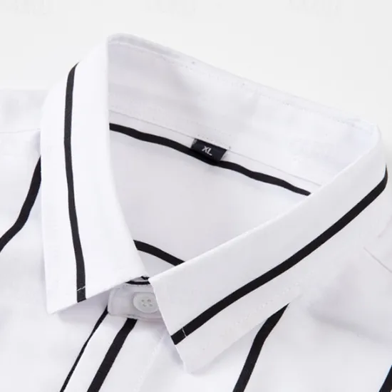 Best OUKU Men's Shirt Button Up Shirt Stripes Wedding Party Black White Red Dark Green Long Sleeve Lapel Spring & Fall Clothing Apparel