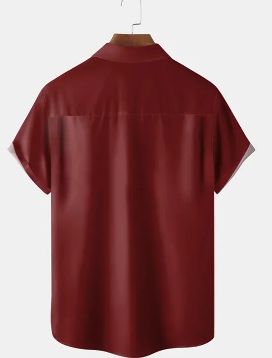Outlet OUKU Men's Shirt Casual Shirt Bowling Shirt Button Up Shirt Black Wine Red Short Sleeve Striped Turndown Vacation Street Vintage Style Clothing Apparel Polyester Cotton Blend Fashion 1950s Casual