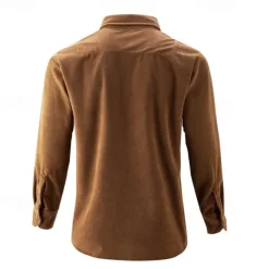 Online OUKU Men's Shirt Casual Shirt Beach Shirt Corduroy Shirt Button Up Shirt Dark Brown Wine Navy Blue Blue Army Green Long Sleeve Plain Lapel Vacation Hawaiian Button-Down Clothing Apparel Fashion Casual