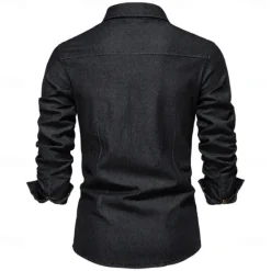 Discount OUKU Men's Shirt Casual Shirt Button Up Shirt Denim Shirt Plain Vacation Daily Light Blue Black Dark Navy Blue Long Sleeve Collar Winter Spring & Fall Clothing Apparel Front Pocket