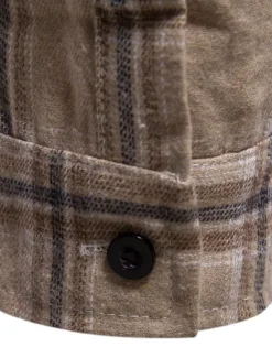 Online OUKU Men's Shirt Casual Shirt Button Up Shirt Overshirt Hooded Shirt Checked Shirts Pink Dark Navy Blue Green khaki Long Sleeve Plaid / Check Hooded Vacation Street Hooded Clothing Apparel Cotton Cotton