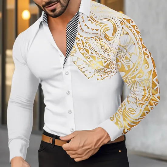Best OUKU Men's Shirt Casual Shirt Button Up Shirt Bronzing Office & Career Wedding Party Black White Wine Red Long Sleeve Lapel Spring & Fall Clothing Apparel Patchwork
