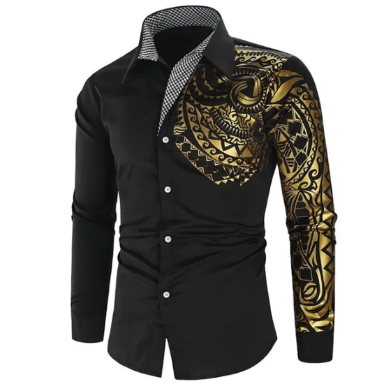 Best OUKU Men's Shirt Casual Shirt Button Up Shirt Bronzing Office & Career Wedding Party Black White Wine Red Long Sleeve Lapel Spring & Fall Clothing Apparel Patchwork