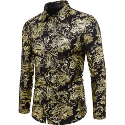 OUKU Men's Shirt Casual Shirt Prom Shirt Tuxedo Shirts Holiday Party Casual Black Blue Gold Long Sleeve Classic Collar All Seasons Clothing Apparel Color Block
