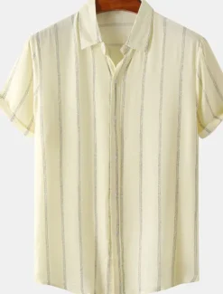 Sale OUKU Men's Shirt Casual Shirt Striped Shirts Black Red Green khaki Beige Short Sleeve Stripe Turndown Outdoor Daily Wear Print Clothing Apparel Fashion Streetwear Casual