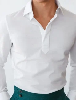 Outlet OUKU Men's Shirt Casual Shirt Summer Shirt Long Sleeve Plain Lapel Daily Vacation Clothing Apparel Fashion Casual Comfortable White