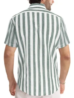 Outlet OUKU Men's Shirt Casual Shirt Striped Shirts grey blue Black Blue Green Gray Short Sleeve Stripe Turndown Outdoor Daily Wear Print Clothing Apparel Polyester Fashion Streetwear Casual