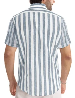 Outlet OUKU Men's Shirt Casual Shirt Striped Shirts grey blue Black Blue Green Gray Short Sleeve Stripe Turndown Outdoor Daily Wear Print Clothing Apparel Polyester Fashion Streetwear Casual