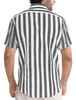 Outlet OUKU Men's Shirt Casual Shirt Striped Shirts grey blue Black Blue Green Gray Short Sleeve Stripe Turndown Outdoor Daily Wear Print Clothing Apparel Polyester Fashion Streetwear Casual