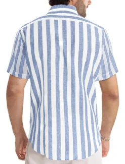 Outlet OUKU Men's Shirt Casual Shirt Striped Shirts grey blue Black Blue Green Gray Short Sleeve Stripe Turndown Outdoor Daily Wear Print Clothing Apparel Polyester Fashion Streetwear Casual