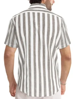 Outlet OUKU Men's Shirt Casual Shirt Striped Shirts grey blue Black Blue Green Gray Short Sleeve Stripe Turndown Outdoor Daily Wear Print Clothing Apparel Polyester Fashion Streetwear Casual