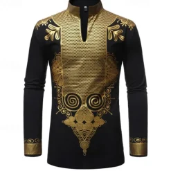 Hot OUKU Men's Shirt Casual Shirt Tuxedo Shirts Bronzing Stage Party / Cocktail Black White Red Navy Blue Long Sleeve Stand Collar Spring & Fall Clothing Apparel