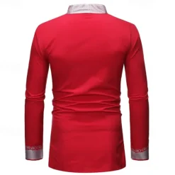 Hot OUKU Men's Shirt Casual Shirt Tuxedo Shirts Bronzing Stage Party / Cocktail Black White Red Navy Blue Long Sleeve Stand Collar Spring & Fall Clothing Apparel