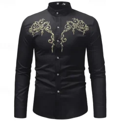 Sale OUKU Men's Shirt Casual Shirt Tuxedo Shirts Embroidery Date Casual Daily Black White Wine Navy Blue Long Sleeve Lapel Spring & Fall Clothing Apparel Embroidered