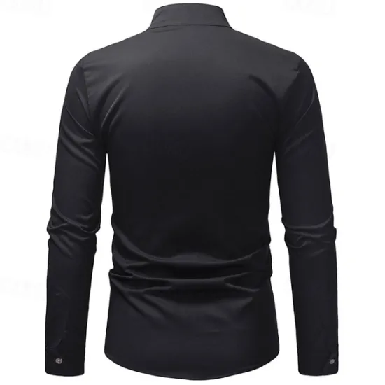 Sale OUKU Men's Shirt Casual Shirt Tuxedo Shirts Embroidery Date Casual Daily Black White Wine Navy Blue Long Sleeve Lapel Spring & Fall Clothing Apparel Embroidered