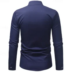 Sale OUKU Men's Shirt Casual Shirt Tuxedo Shirts Embroidery Date Casual Daily Black White Wine Navy Blue Long Sleeve Lapel Spring & Fall Clothing Apparel Embroidered