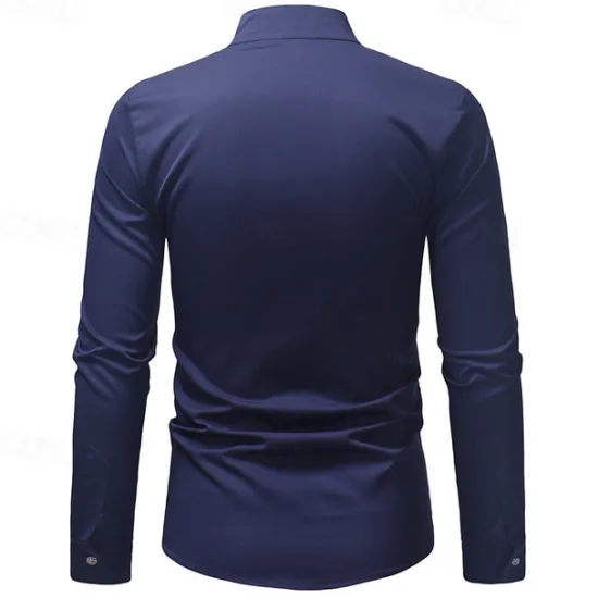 Sale OUKU Men's Shirt Casual Shirt Tuxedo Shirts Embroidery Date Casual Daily Black White Wine Navy Blue Long Sleeve Lapel Spring & Fall Clothing Apparel Embroidered