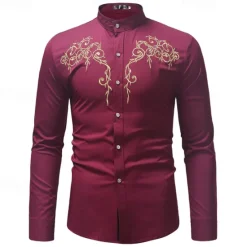 Sale OUKU Men's Shirt Casual Shirt Tuxedo Shirts Embroidery Date Casual Daily Black White Wine Navy Blue Long Sleeve Lapel Spring & Fall Clothing Apparel Embroidered