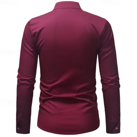 Sale OUKU Men's Shirt Casual Shirt Tuxedo Shirts Embroidery Date Casual Daily Black White Wine Navy Blue Long Sleeve Lapel Spring & Fall Clothing Apparel Embroidered