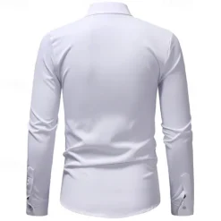 Sale OUKU Men's Shirt Casual Shirt Tuxedo Shirts Embroidery Date Casual Daily Black White Wine Navy Blue Long Sleeve Lapel Spring & Fall Clothing Apparel Embroidered
