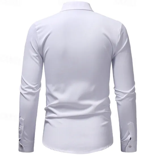 Sale OUKU Men's Shirt Casual Shirt Tuxedo Shirts Embroidery Date Casual Daily Black White Wine Navy Blue Long Sleeve Lapel Spring & Fall Clothing Apparel Embroidered