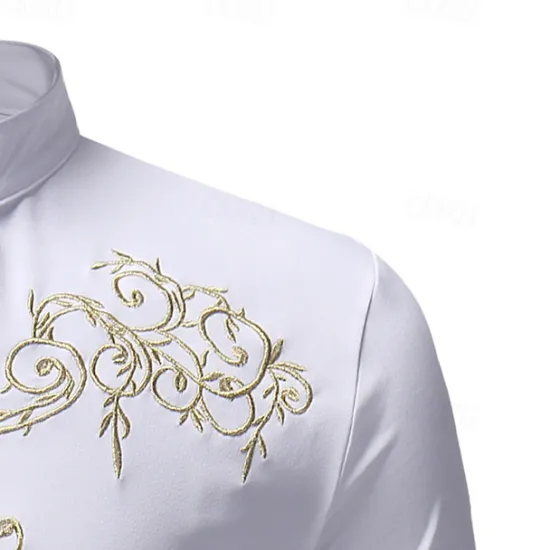 Sale OUKU Men's Shirt Casual Shirt Tuxedo Shirts Embroidery Date Casual Daily Black White Wine Navy Blue Long Sleeve Lapel Spring & Fall Clothing Apparel Embroidered