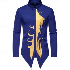 OUKU Men's Shirt Casual Shirt Tuxedo Shirts Bronzing Date Casual Daily Black White Blue Long Sleeve Lapel Spring & Fall Clothing Apparel
