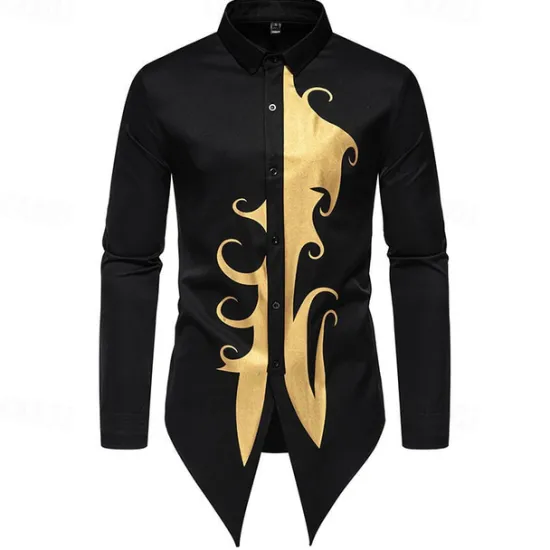 OUKU Men's Shirt Casual Shirt Tuxedo Shirts Bronzing Date Casual Daily Black White Blue Long Sleeve Lapel Spring & Fall Clothing Apparel