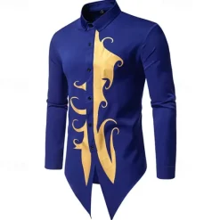 OUKU Men's Shirt Casual Shirt Tuxedo Shirts Bronzing Date Casual Daily Black White Blue Long Sleeve Lapel Spring & Fall Clothing Apparel