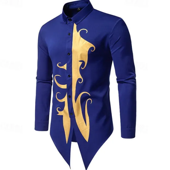 OUKU Men's Shirt Casual Shirt Tuxedo Shirts Bronzing Date Casual Daily Black White Blue Long Sleeve Lapel Spring & Fall Clothing Apparel