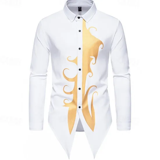 OUKU Men's Shirt Casual Shirt Tuxedo Shirts Bronzing Date Casual Daily Black White Blue Long Sleeve Lapel Spring & Fall Clothing Apparel