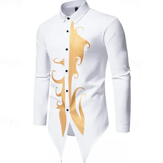 OUKU Men's Shirt Casual Shirt Tuxedo Shirts Bronzing Date Casual Daily Black White Blue Long Sleeve Lapel Spring & Fall Clothing Apparel