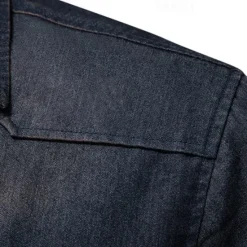 Sale OUKU Men's Shirt Chambray Shirt Calico Shirt Button Up Shirt Casual Shirt Denim Shirt Denim Blue Black Dark Navy Blue Long Sleeve Plain Collar Daily Vacation Clothing Apparel Cotton Fashion Casual