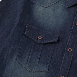 Sale OUKU Men's Shirt Chambray Shirt Calico Shirt Button Up Shirt Casual Shirt Denim Shirt Denim Blue Black Dark Navy Blue Long Sleeve Plain Collar Daily Vacation Clothing Apparel Cotton Fashion Casual