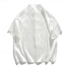 Hot OUKU Men's Shirt Chinese Collar Shirt Mandarin Collar Shirt Summer Shirt Casual Shirt Button Up Shirt Black White Short Sleeve Plain Mandarin Collar Vacation Holiday Clothing Apparel Polyester Fashion