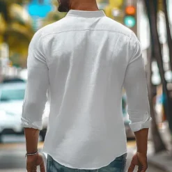 New OUKU Men's Shirt Cotton Linen Shirt White Blue Long Sleeve Solid Color Turndown Summer Spring & Fall Sports & Outdoor Causal Clothing Apparel Button