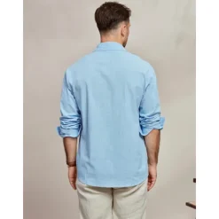 Hot OUKU Men's Shirt Cotton Linen Shirt Summer Shirt Beach Wear Casual Shirt Button Up Shirt Plain Casual Daily Long Sleeve Lapel Spring & Summer Clothing Apparel Pocket Blue