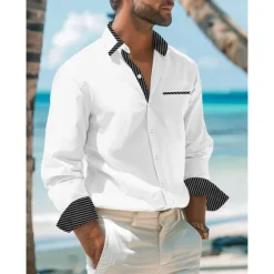 Discount OUKU Men's Shirt Dress Shirt Button Up Shirt Casual Shirt White Red Gray Long Sleeve Plain Collar Daily Vacation Clothing Apparel Cotton Cotton Blend Fashion Smart Casual