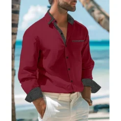Discount OUKU Men's Shirt Dress Shirt Button Up Shirt Casual Shirt White Red Gray Long Sleeve Plain Collar Daily Vacation Clothing Apparel Cotton Cotton Blend Fashion Smart Casual