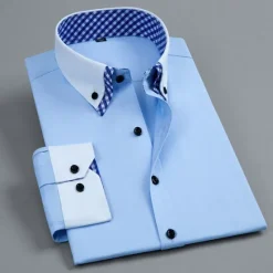 OUKU Men's Shirt Dress Shirt Button Up Shirt Plain Wedding Party White Pink Blue Light Purple Long Sleeve Lapel Spring Fall Clothing Apparel Pocket
