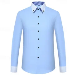 OUKU Men's Shirt Dress Shirt Button Up Shirt Plain Wedding Party White Pink Blue Light Purple Long Sleeve Lapel Spring Fall Clothing Apparel Pocket