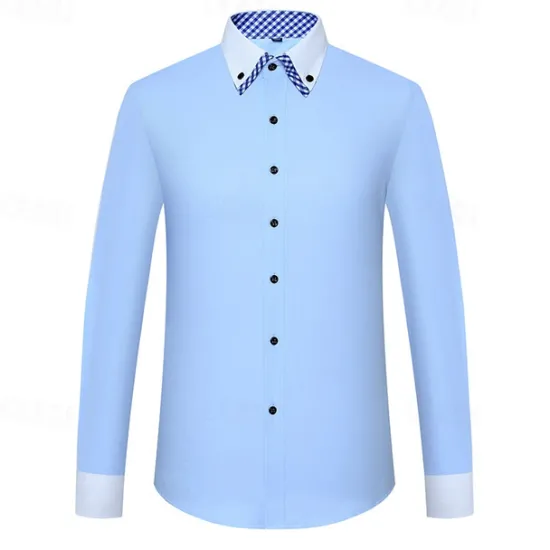 OUKU Men's Shirt Dress Shirt Button Up Shirt Plain Wedding Party White Pink Blue Light Purple Long Sleeve Lapel Spring Fall Clothing Apparel Pocket