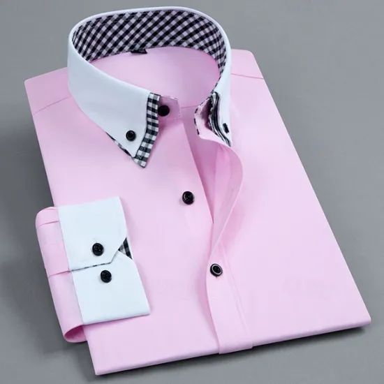 OUKU Men's Shirt Dress Shirt Button Up Shirt Plain Wedding Party White Pink Blue Light Purple Long Sleeve Lapel Spring Fall Clothing Apparel Pocket