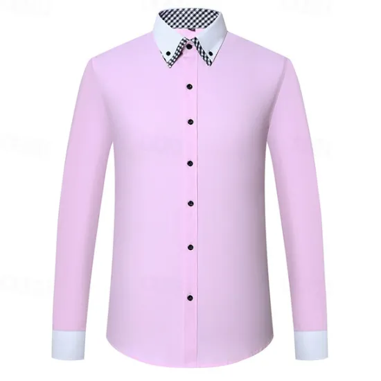 OUKU Men's Shirt Dress Shirt Button Up Shirt Plain Wedding Party White Pink Blue Light Purple Long Sleeve Lapel Spring Fall Clothing Apparel Pocket