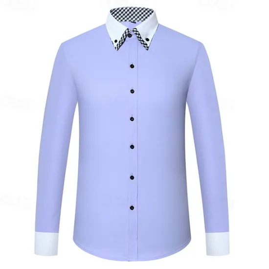 OUKU Men's Shirt Dress Shirt Button Up Shirt Plain Wedding Party White Pink Blue Light Purple Long Sleeve Lapel Spring Fall Clothing Apparel Pocket