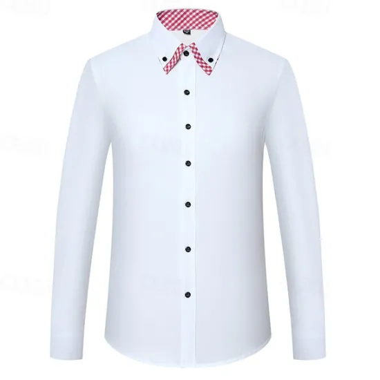 OUKU Men's Shirt Dress Shirt Button Up Shirt Plain Wedding Party White Pink Blue Light Purple Long Sleeve Lapel Spring Fall Clothing Apparel Pocket