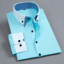 OUKU Men's Shirt Dress Shirt Button Up Shirt Plain Wedding Party White Pink Blue Light Purple Long Sleeve Lapel Spring Fall Clothing Apparel Pocket