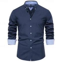 New OUKU Men's Shirt Dress Shirt Button Up Shirt Plain Wedding Party Black White Red Navy Blue Long Sleeve Lapel Spring & Fall Clothing Apparel Patchwork