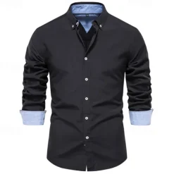 New OUKU Men's Shirt Dress Shirt Button Up Shirt Plain Wedding Party Black White Red Navy Blue Long Sleeve Lapel Spring & Fall Clothing Apparel Patchwork