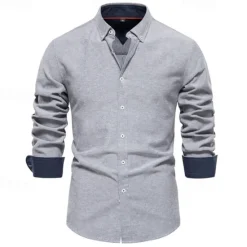 New OUKU Men's Shirt Dress Shirt Button Up Shirt Plain Wedding Party Black White Red Navy Blue Long Sleeve Lapel Spring & Fall Clothing Apparel Patchwork